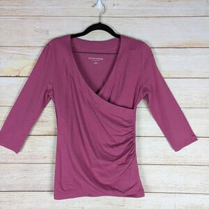 Soft Surroundings Size XS Shapely Surplice Blouse 3/4 Sleeve Pink Faux Wrap